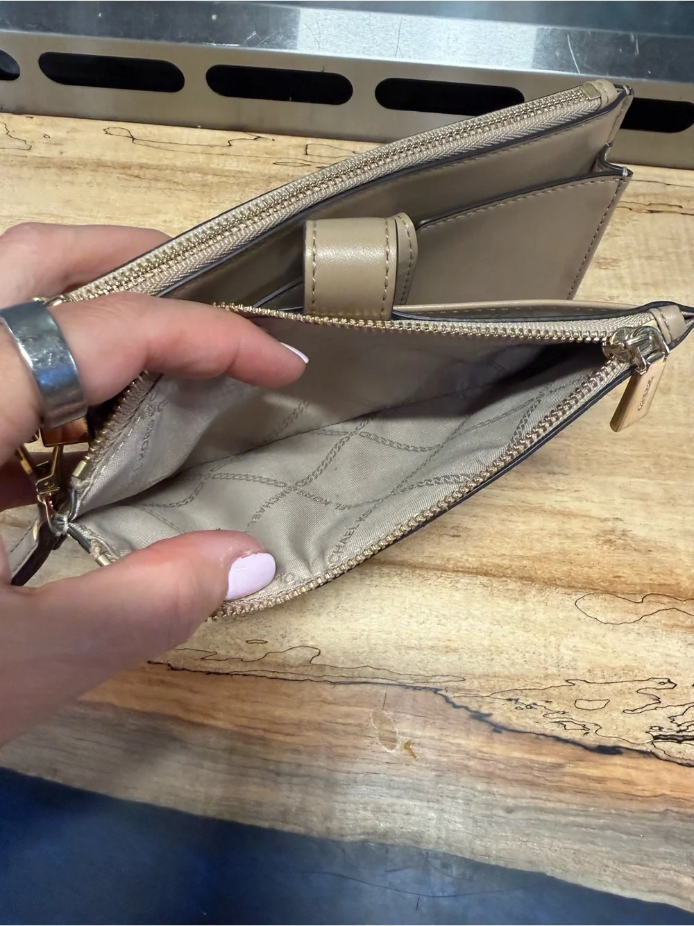Michael Kors Two-Tone Beige and Tan Wristlet